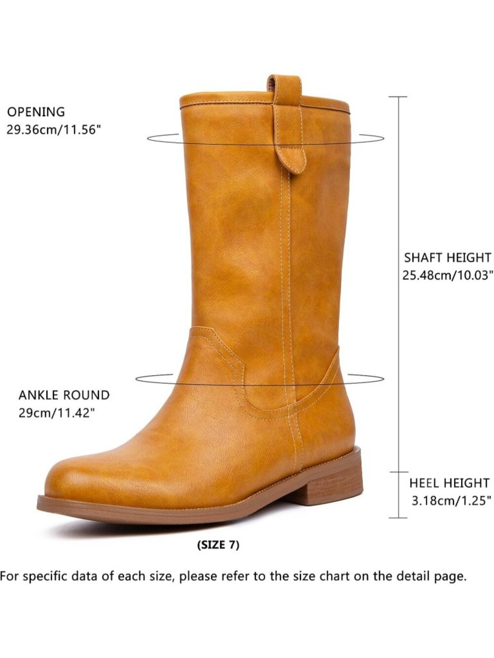 Women's Banana Chunky Block Low Heel Round Toe Campus Comfortable Mid Calf Boots - Picture 5 of 6